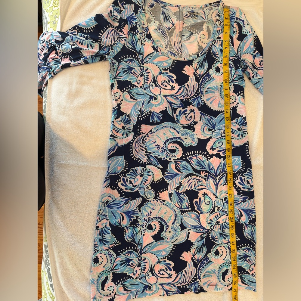 Lilly Pulitzer 3/4 Bell Sleeve Dress Womens Medium Navy/Pink/Turquiose NWOT - Picture 8 of 12